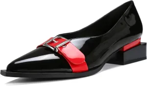 Women's Pump Shoes Overlapping Squared Chunky Red Heel Pointed Toe Pull On Patent PU Leather Daily Comfortable Women Dress Shoes