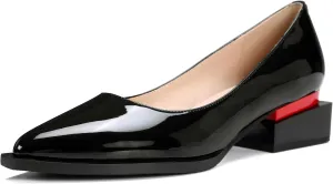 Women's Pump Shoes Overlapping Squared Chunky Red Heel Pointed Toe Pull On Patent PU Leather Daily Comfortable Women Dress Shoes