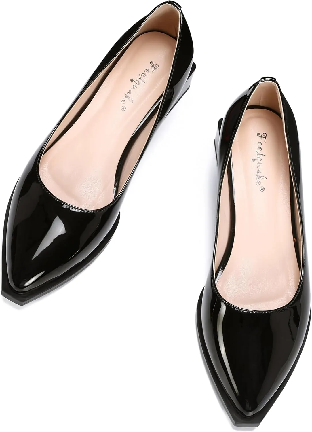 Women's Pump Shoes Overlapping Squared Chunky Red Heel Pointed Toe Pull On Patent PU Leather Daily Comfortable Women Dress Shoes