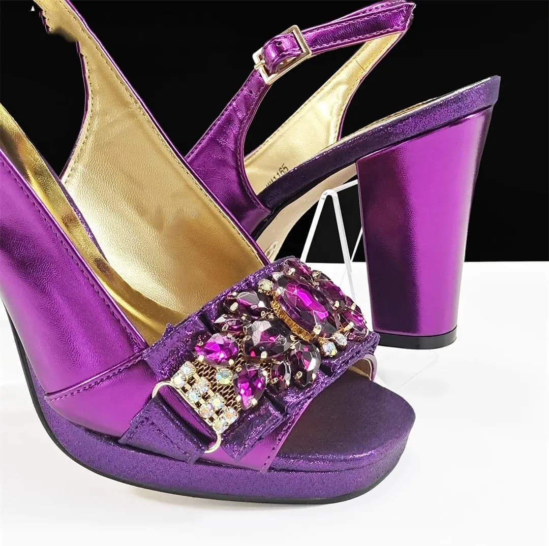 Women’S Rhinestone Hoof Heel Shoes and Bag Set with Square Toe and Comfortable Streamline Design