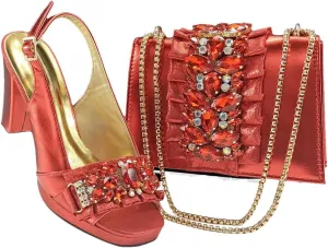 Women’S Rhinestone Hoof Heel Shoes and Bag Set with Square Toe and Comfortable Streamline Design