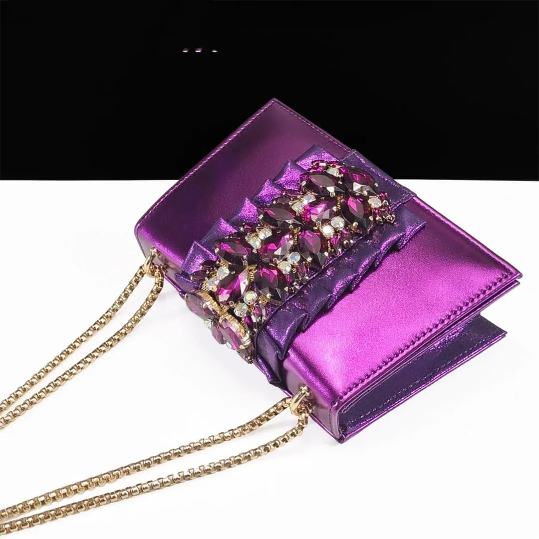 Women’S Rhinestone Hoof Heel Shoes and Bag Set with Square Toe and Comfortable Streamline Design