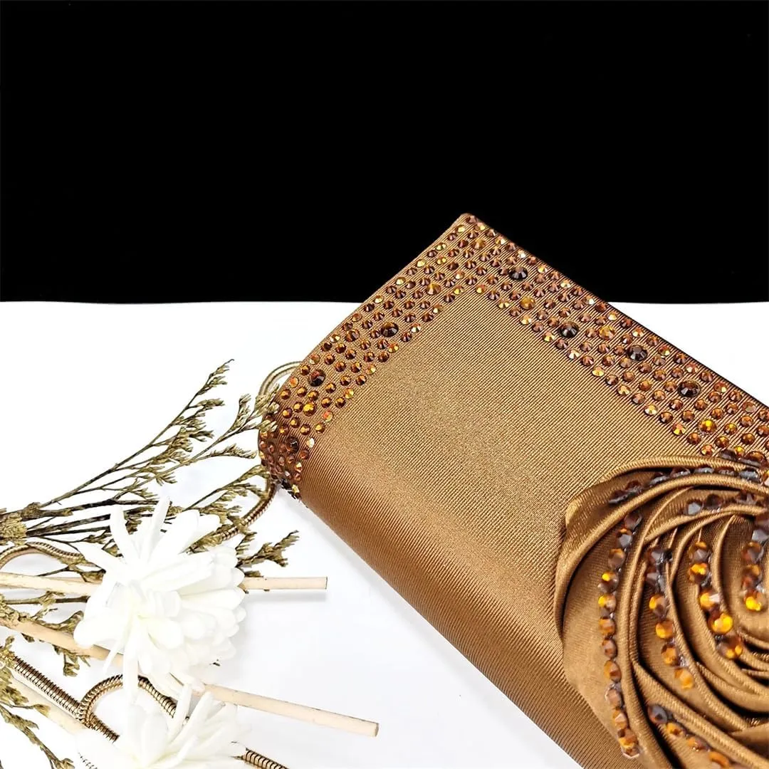 Women’S Satin Pointed Toe Heels and Matching Bag Set with Floral Decorations for Fashionable Party Outfits