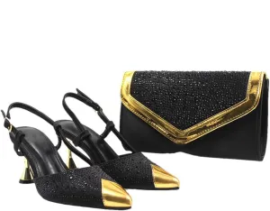 Women's Sexy Style Super High Heel Pointed Toe Pump and Bag Set with Crystal Detail for Party