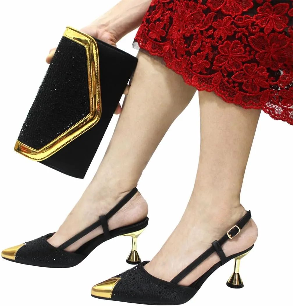 Women's Sexy Style Super High Heel Pointed Toe Pump and Bag Set with Crystal Detail for Party