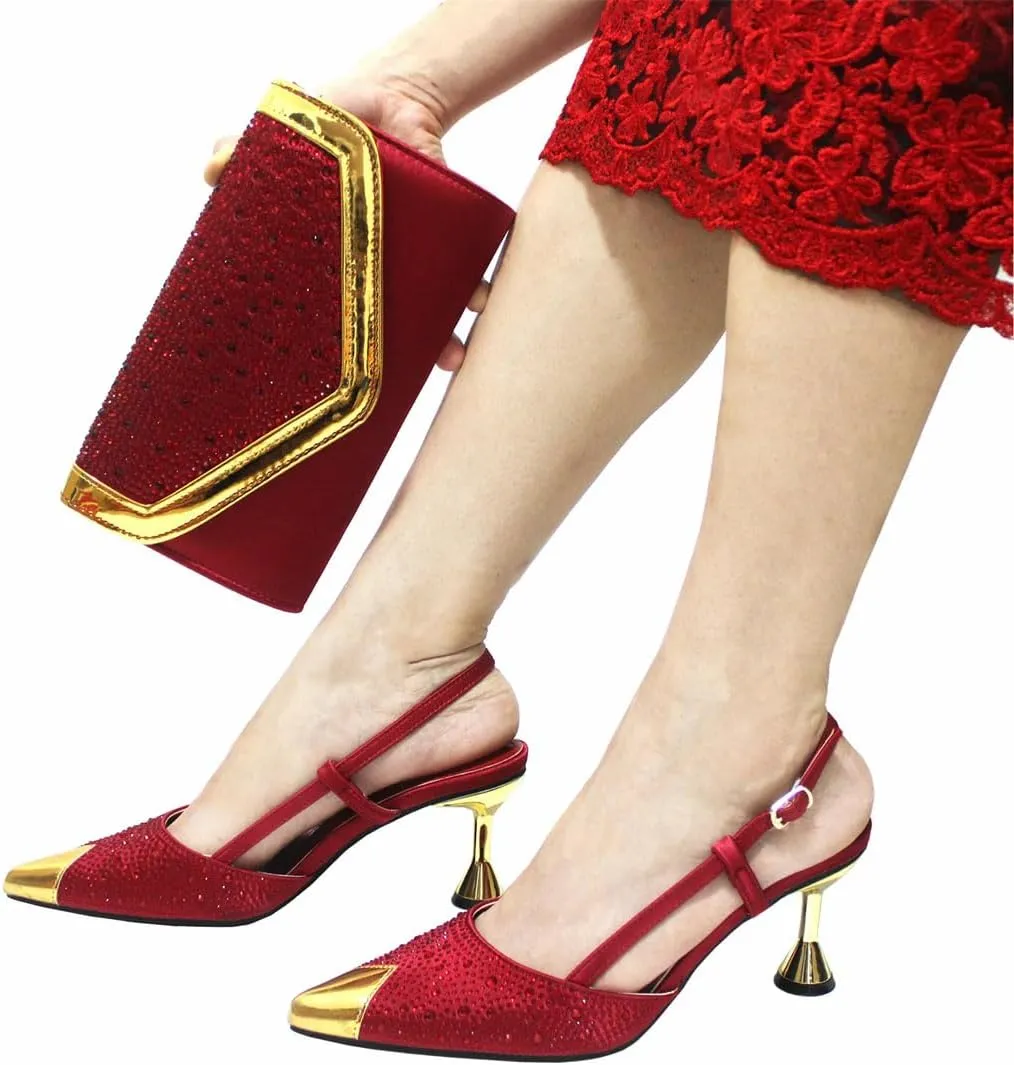 Women's Sexy Style Super High Heel Pointed Toe Pump and Bag Set with Crystal Detail for Party