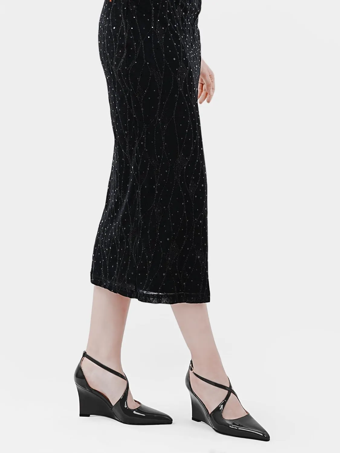 Women's Sexy Wedge Heels Pointed Close Toed Patent Leather Pumps Cross Strappy Wedges Pointy Pump Ankle Strap Buckle Comfortable Wedding Dressy Shoes