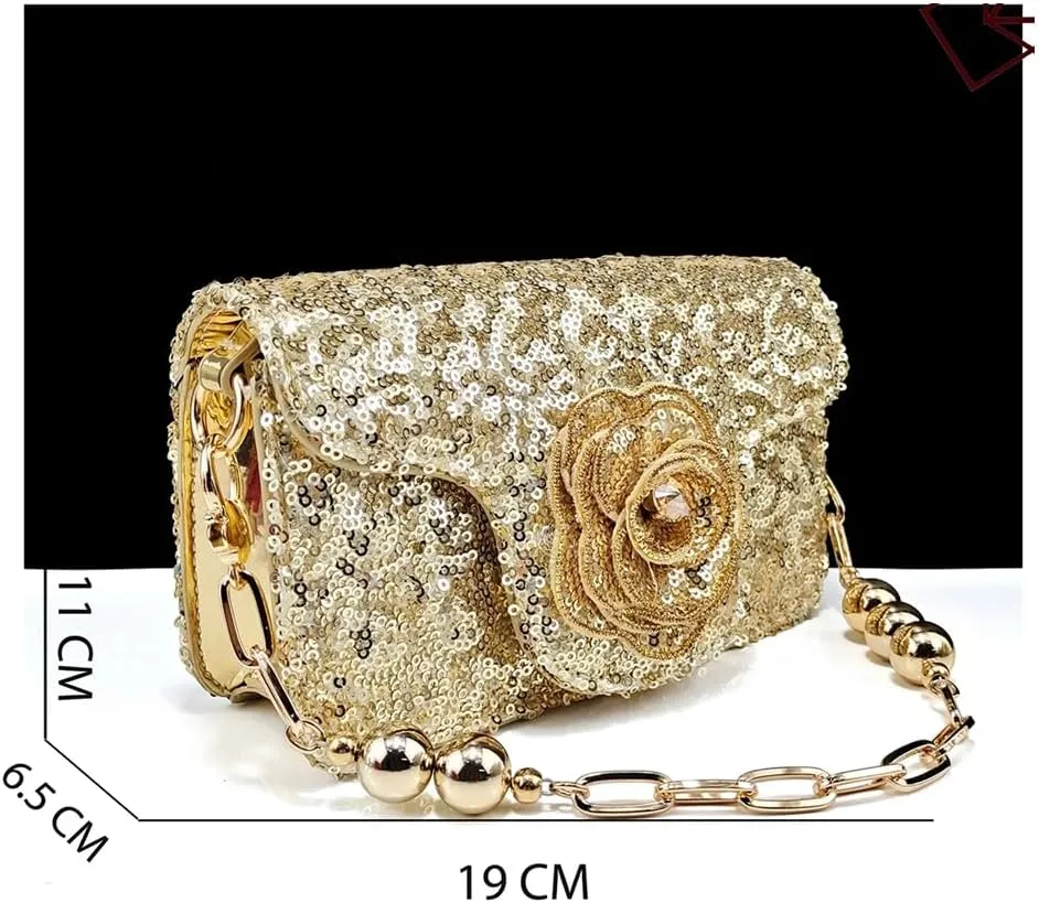 Women’S Shiny Gold Heels and Elegant Handbag Set with Rhinestone and Metal Decorations for Wedding Parties