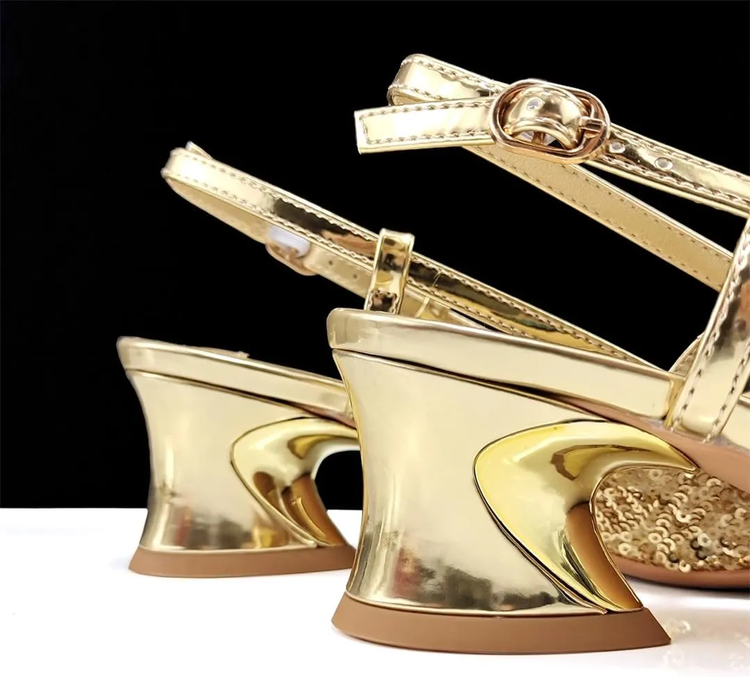 Women’S Shiny Gold Heels and Elegant Handbag Set with Rhinestone and Metal Decorations for Wedding Parties