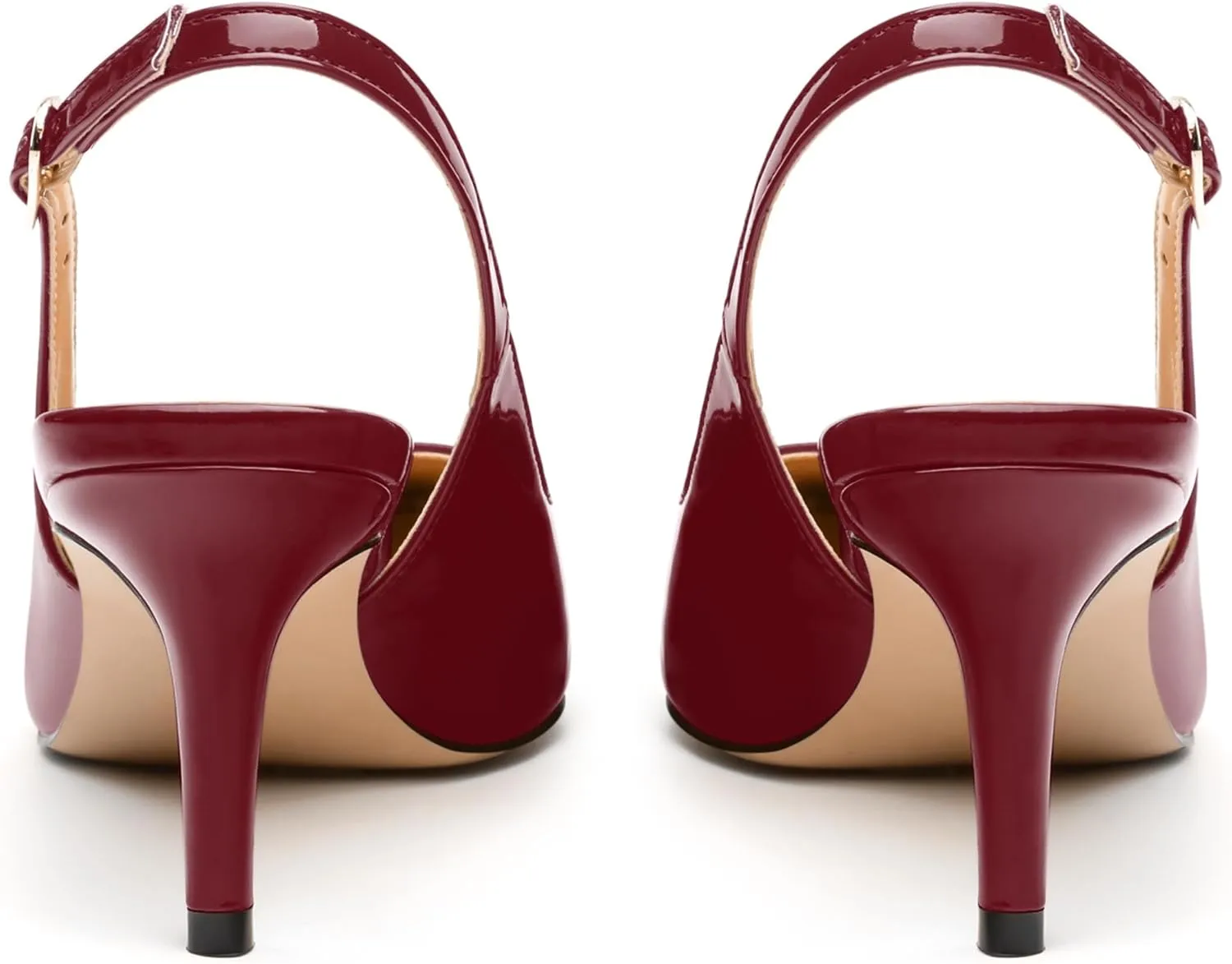 Women's Slingback Pumps, Pointed Toe Buckle Mid Stiletto Heel, Fashion Solid Patent High Heel Shoes for Women