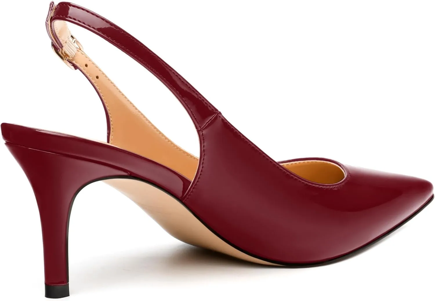 Women's Slingback Pumps, Pointed Toe Buckle Mid Stiletto Heel, Fashion Solid Patent High Heel Shoes for Women