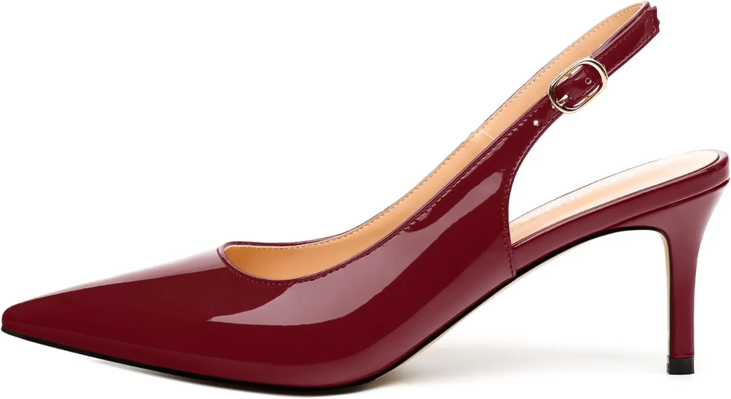 Women's Slingback Pumps, Pointed Toe Buckle Mid Stiletto Heel, Fashion Solid Patent High Heel Shoes for Women