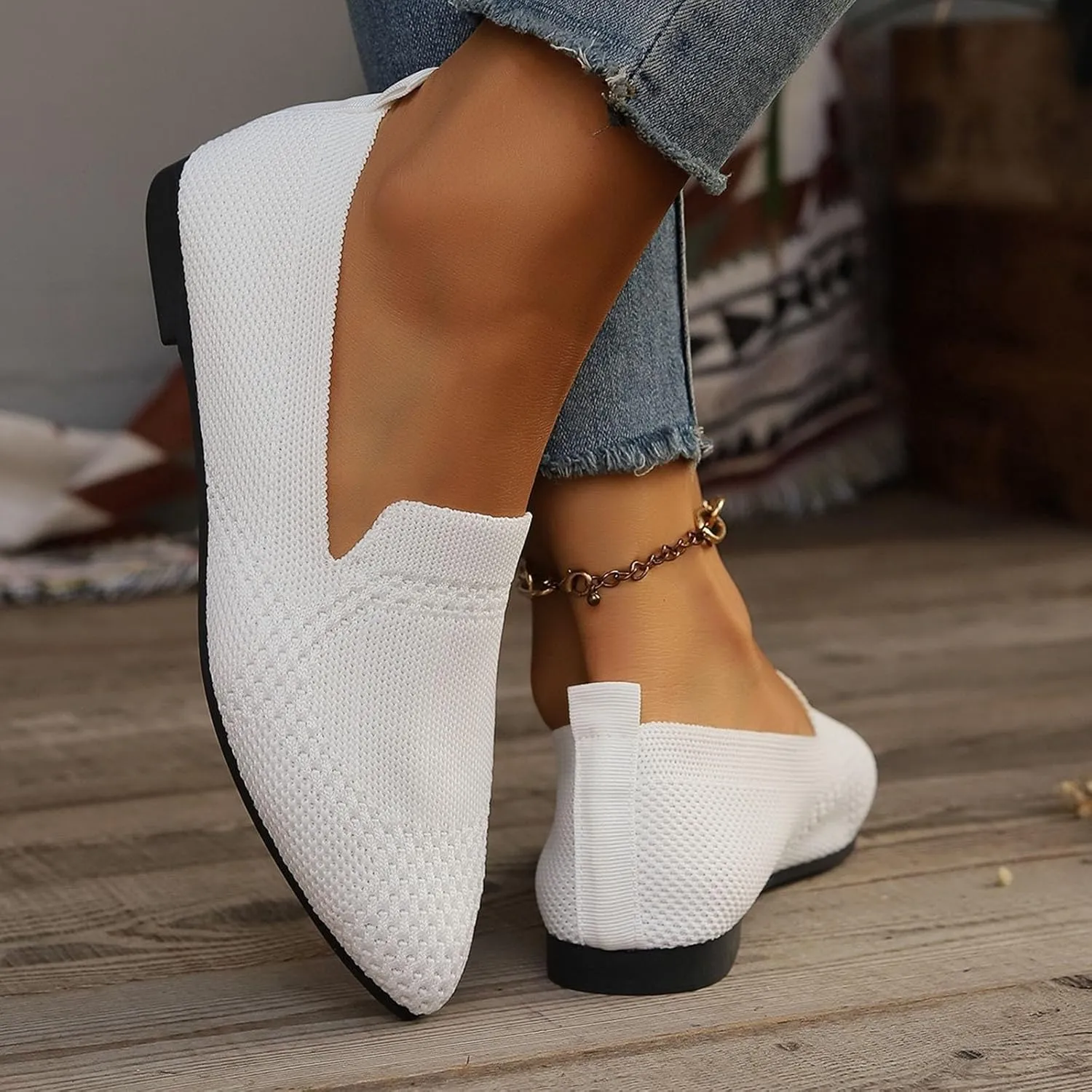Women's Slip On Ballet 女式平底鞋 Low Top Pointed Toe Loafers Breathable Solid Shoes Comfortable Walking Loafers N 7