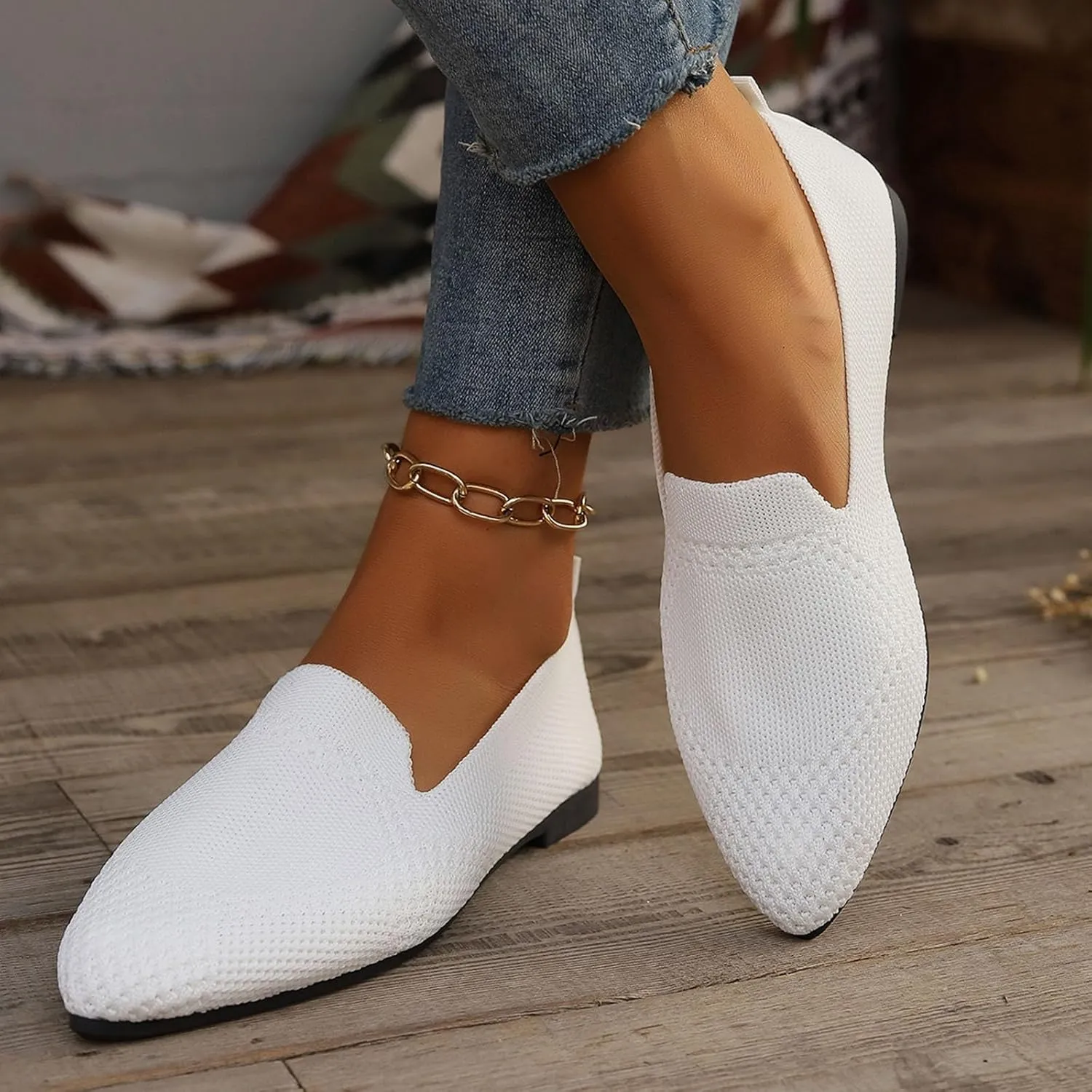 Women's Slip On Ballet 女式平底鞋 Low Top Pointed Toe Loafers Breathable Solid Shoes Comfortable Walking Loafers N 7