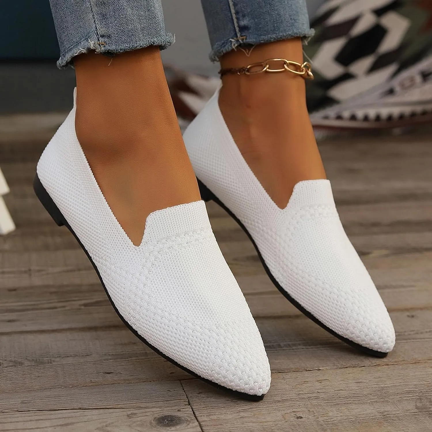 Women's Slip On Ballet 女式平底鞋 Low Top Pointed Toe Loafers Breathable Solid Shoes Comfortable Walking Loafers N 7