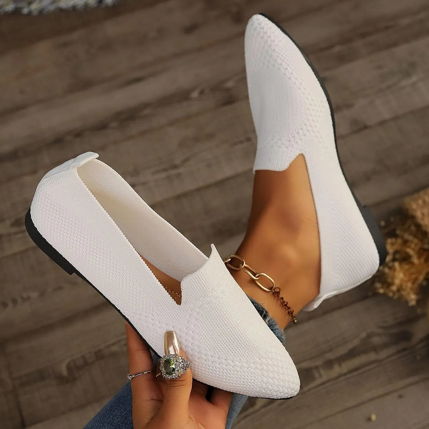 Women's Slip On Ballet 女式平底鞋 Low Top Pointed Toe Loafers Breathable Solid Shoes Comfortable Walking Loafers N 7