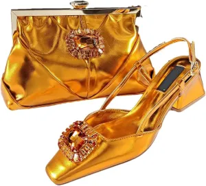 Women’S Sophisticated Italian Shoe and Bag Set with Charm Decorations PU Soft Leather Pumps Peep Toe for Evening Party