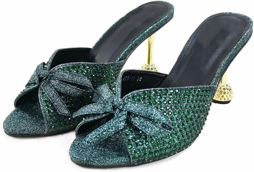 Women’S Special Design Shinning Crystal Party Shoes and Evening Bag Set High Heel Slip-On Peep Toe Slingbacks