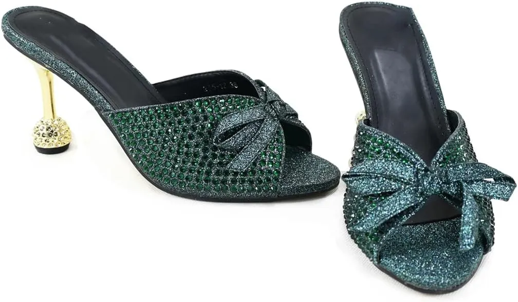Women’S Special Design Shinning Crystal Party Shoes and Evening Bag Set High Heel Slip-On Peep Toe Slingbacks