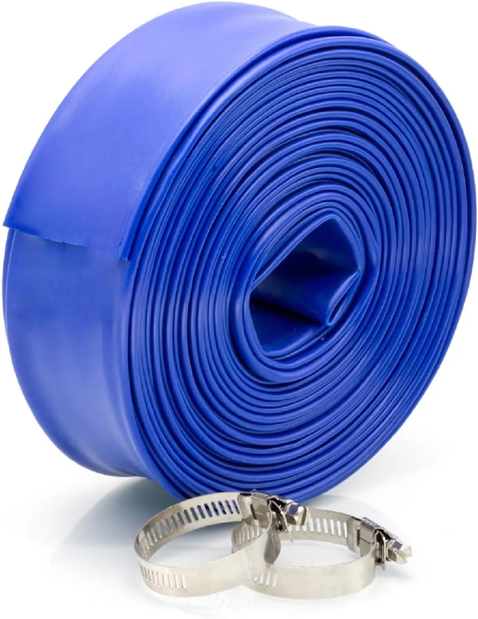 WWD POOL 2" x 50' Heavy Duty Swimming Pool Backwash Hose with Clamp, General Purpose Reinforced PVC Lay-Flat Water Discharge Hose, for Drain Clean Swimming Pools & Filters