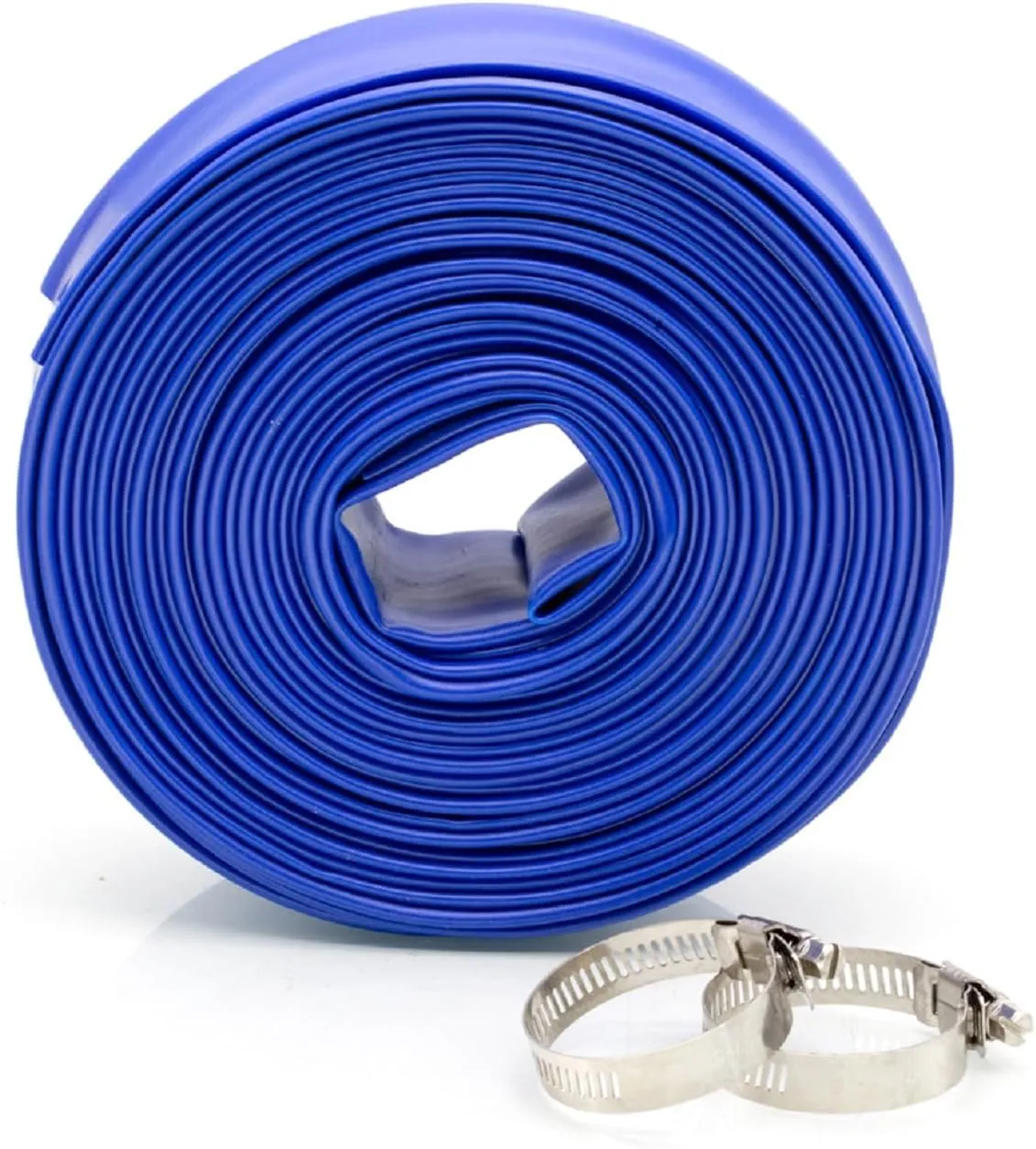 WWD POOL 2" x 50' Heavy Duty Swimming Pool Backwash Hose with Clamp, General Purpose Reinforced PVC Lay-Flat Water Discharge Hose, for Drain Clean Swimming Pools & Filters
