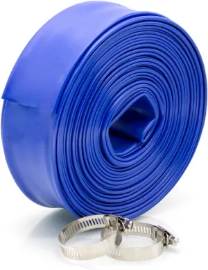 WWD POOL 2" x 50' Heavy Duty Swimming Pool Backwash Hose with Clamp, General Purpose Reinforced PVC Lay-Flat Water Discharge Hose, for Drain Clean Swimming Pools & Filters