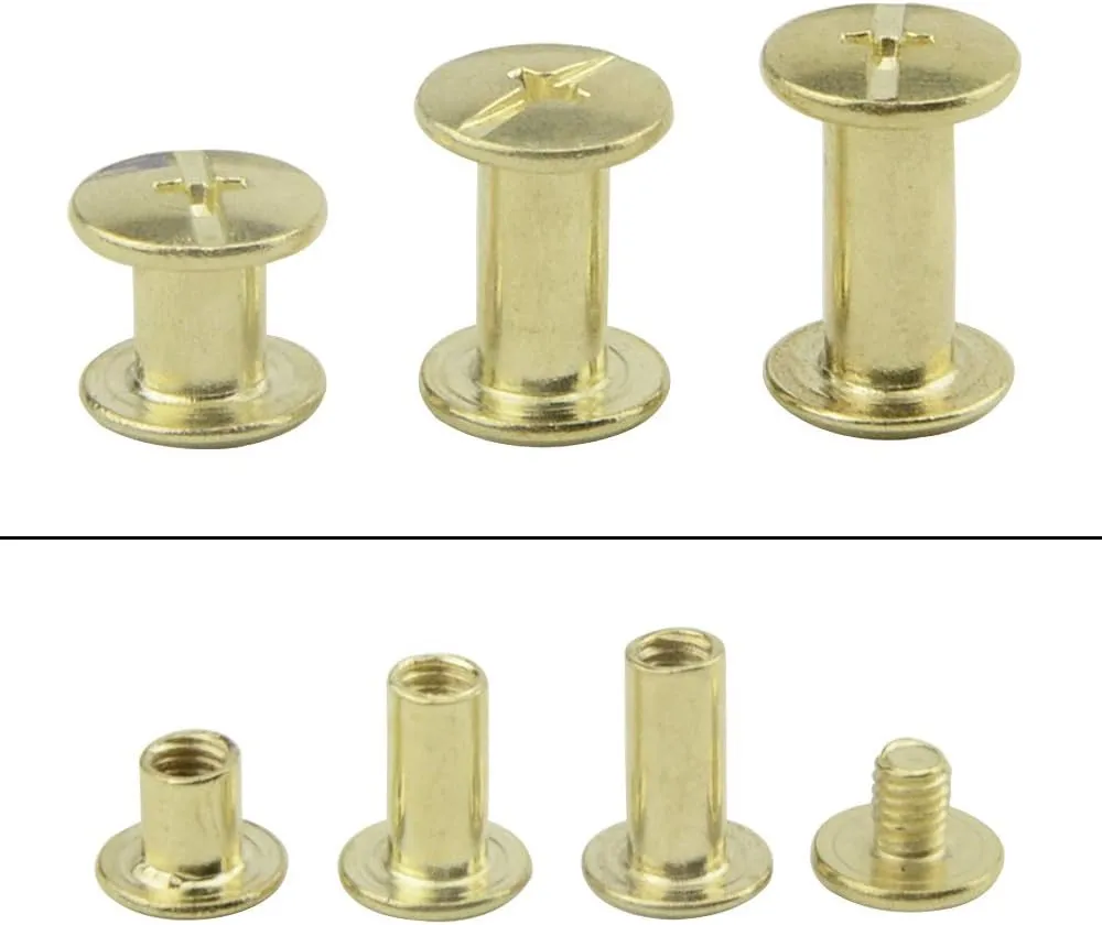 XINGYHENG 240PCS(120 Set) M5 3 Species Copper Plated Stainless Flat Head Rivet 1/4 3/8 1/2in Hollow Binding Screws T-Shape Round Docking Rivet Kit for Scrapbook Album Binding and Leather Repair