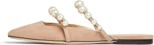 XYD Women Mule Flats with Pearls Strappy Square Toe Stylish Beaded Slides Sandals Comfort Slip On Dating Casual Shoes