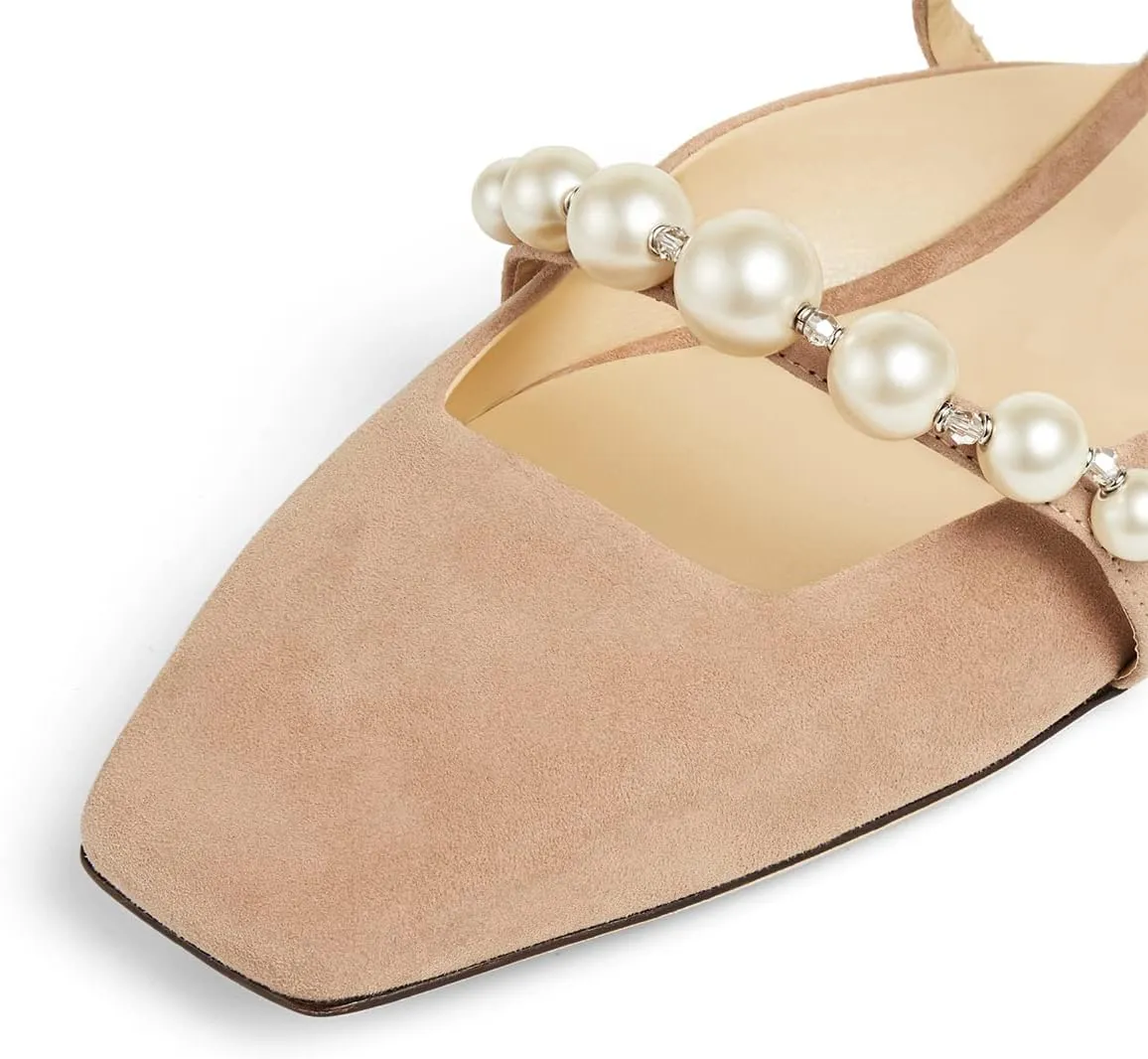 XYD Women Mule Flats with Pearls Strappy Square Toe Stylish Beaded Slides Sandals Comfort Slip On Dating Casual Shoes