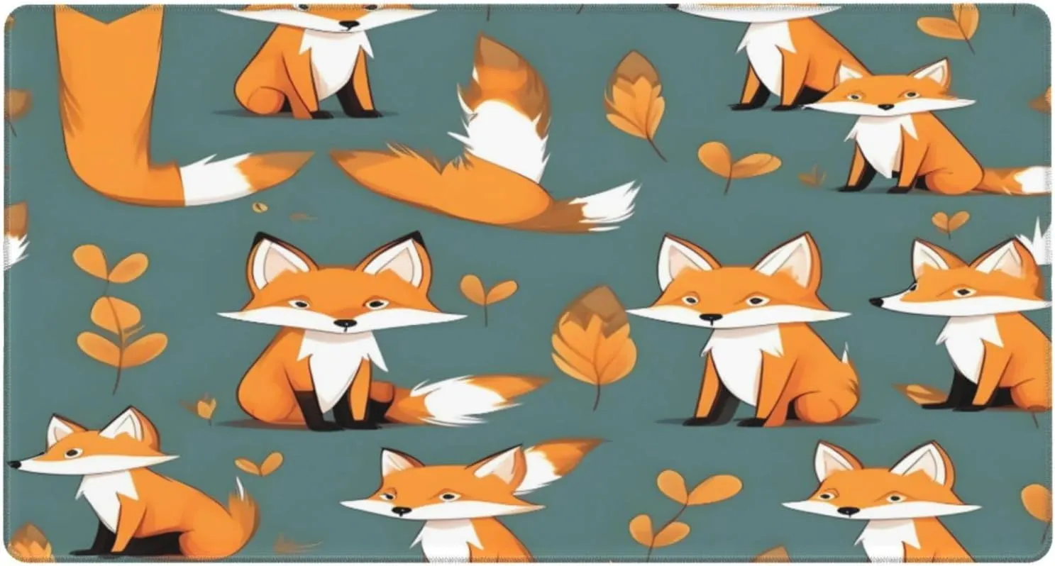 Yellow Fox Non-Slip Desk Pad,Mouse Pad,Waterproof PVC Desk Table Protector, Easy Clean Laptop Desk Writing Mat for Office Work/Home/Decor
