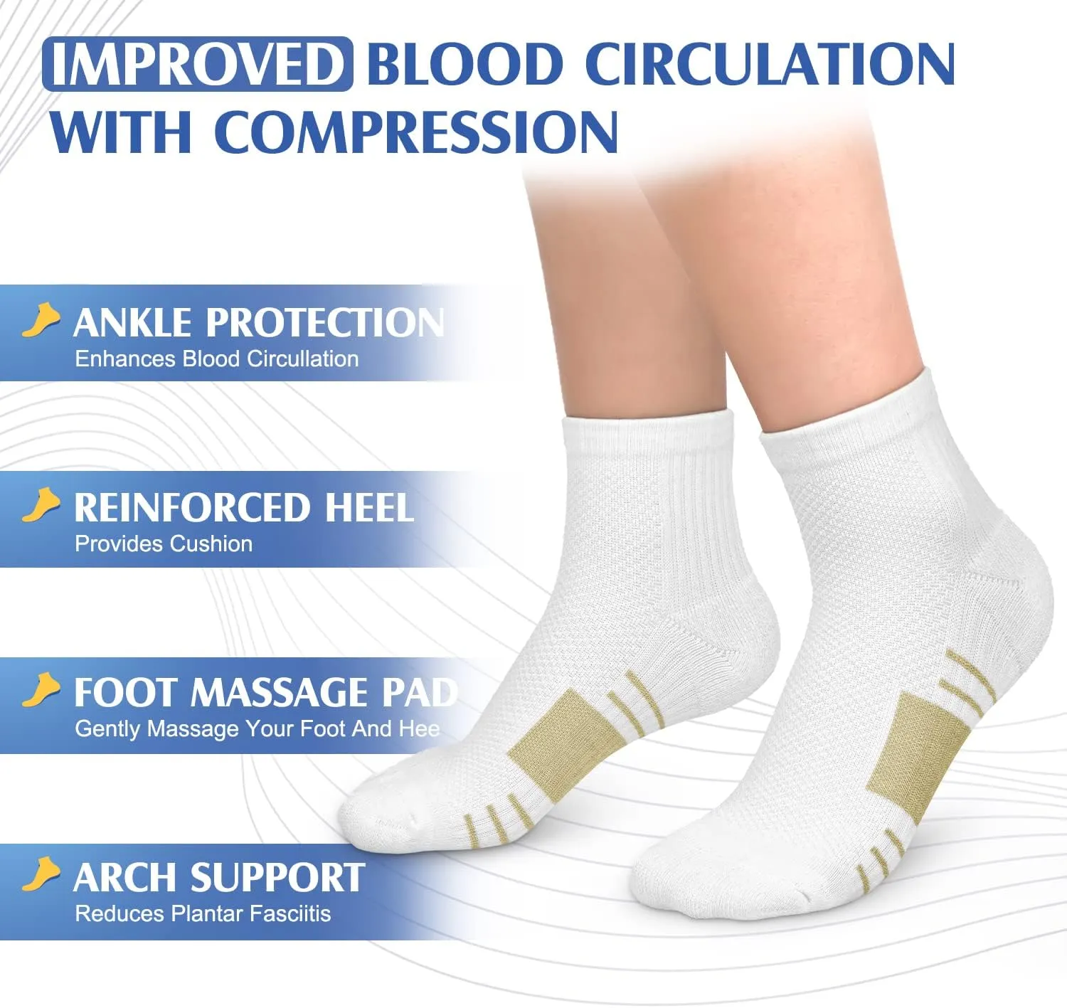 yeuG Ankle Compression Socks Women and Men 5 Pairs - Circulation Arch Support Copper Plantar Fasciitis Running Socks