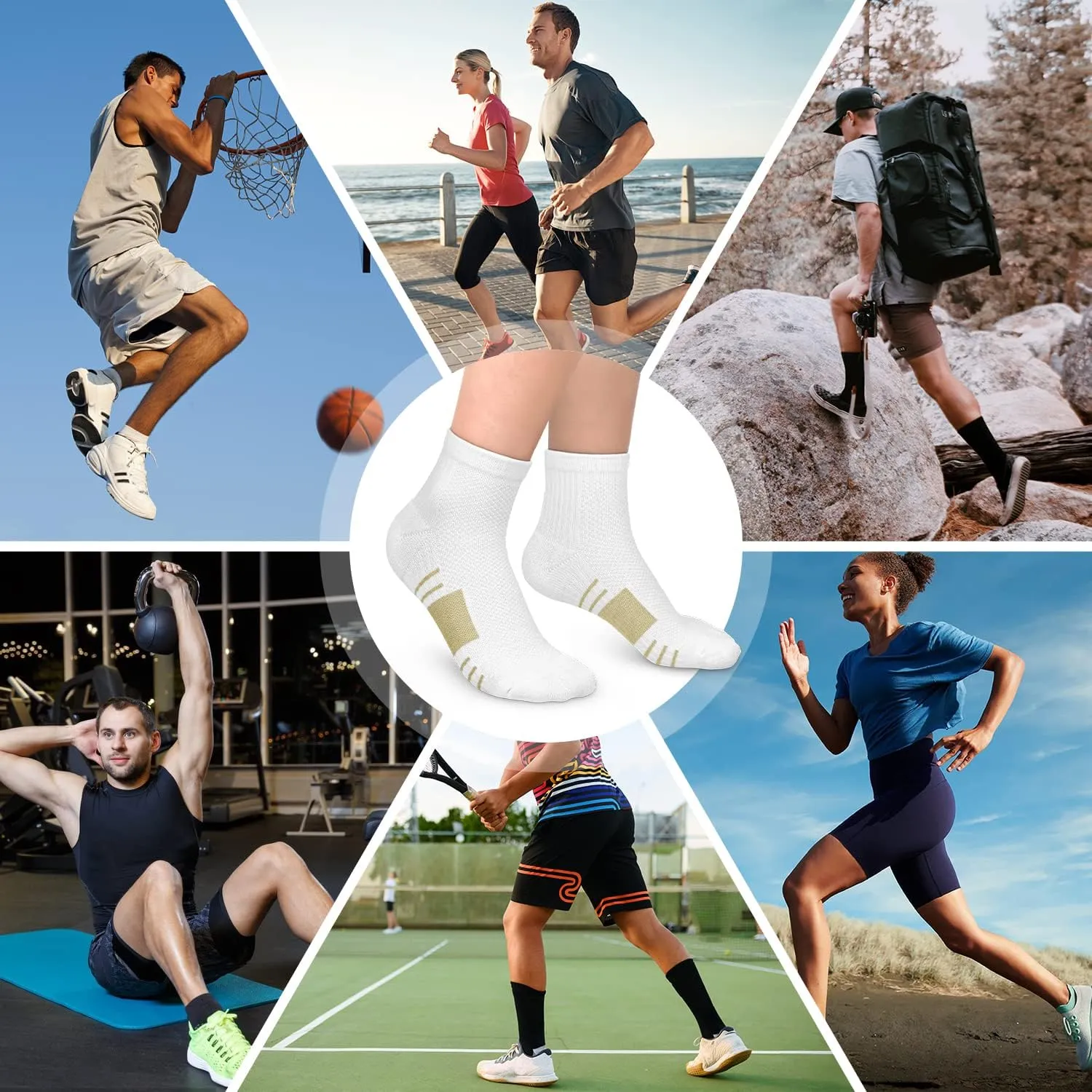 yeuG Ankle Compression Socks Women and Men 5 Pairs - Circulation Arch Support Copper Plantar Fasciitis Running Socks