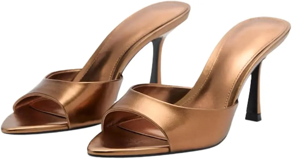 YIYA Women's Open Pointed Peep Toe Mules Kitten Heels Stiletto High Heels Slide Sandals Summer Slip On Backless Dress Spring Summer Pumps Shoes