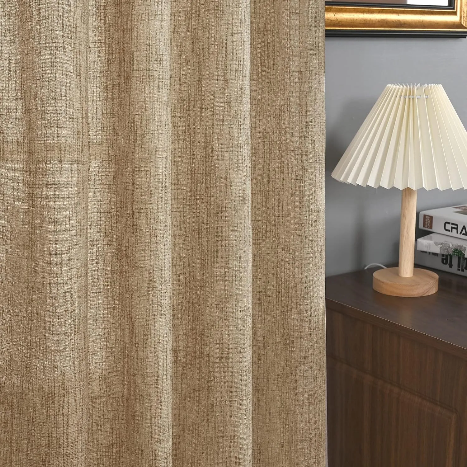 YoungsTex Burlap Linen Curtains 63 Inch Length 2 Panels for Bedroom, Toffee Tan Semi Sheer Drapes Textured with Bronze Grommet Light Filtering for Living Room Farmhouse, 52 X 63 Inch