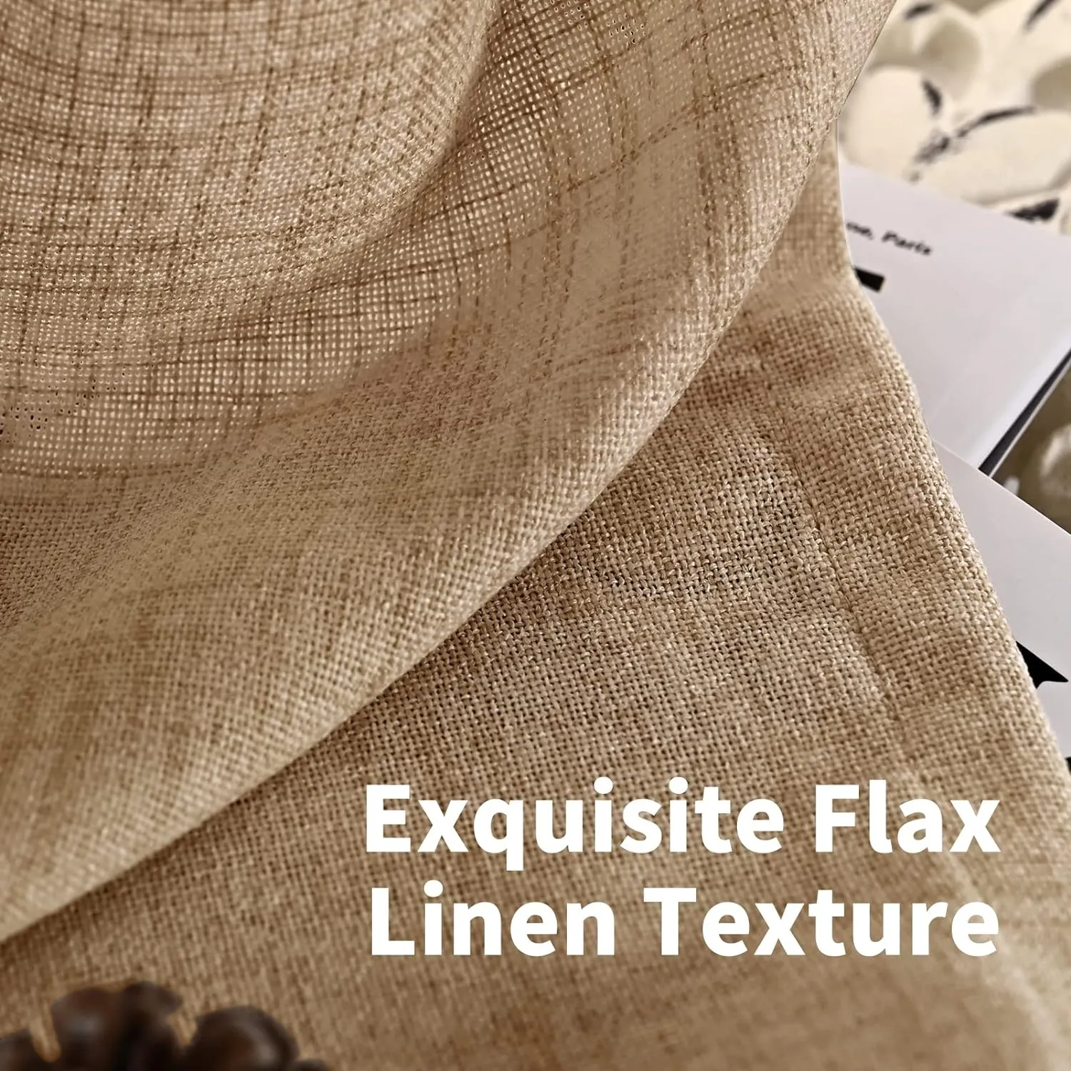 YoungsTex Burlap Linen Curtains 63 Inch Length 2 Panels for Bedroom, Toffee Tan Semi Sheer Drapes Textured with Bronze Grommet Light Filtering for Living Room Farmhouse, 52 X 63 Inch