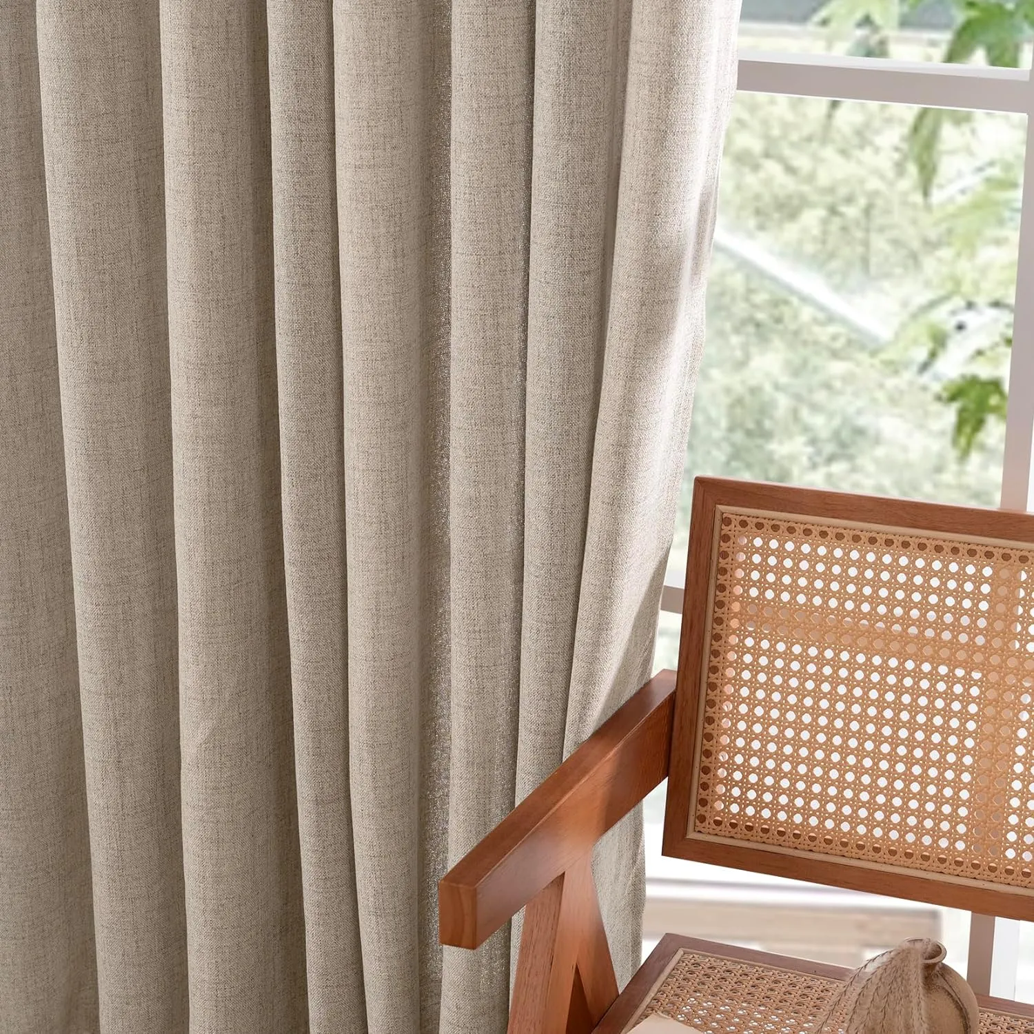 YoungsTex Dark Oatmeal Linen Curtains 63 lnch Length 2 Panels for Living Room, Bronze Grommet Semi Sheer Drapes with Textured Window Treatments for Bedroom Farmhouse Light Filtering, 52 X 63 Inch