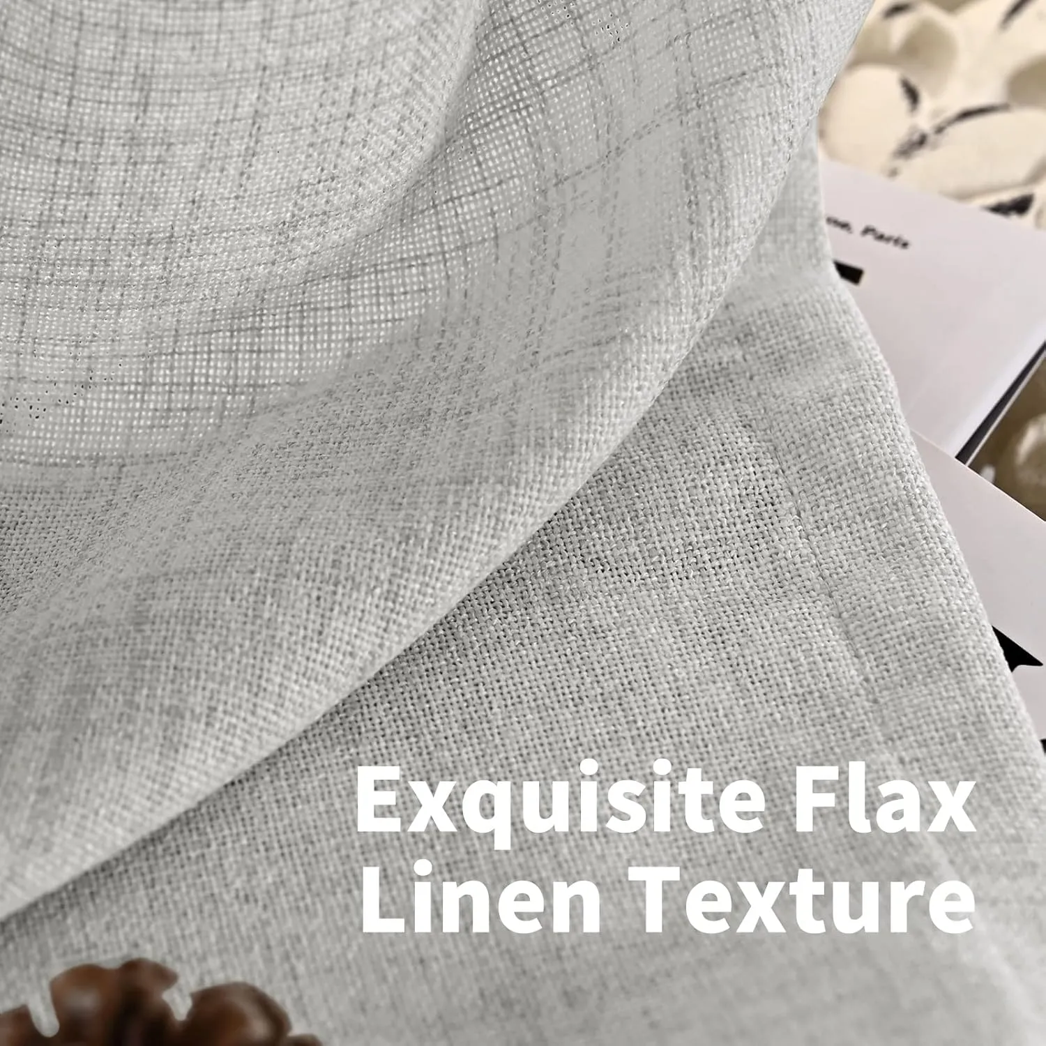 YoungsTex Light Grey Linen Curtains 63 Inches Long for Living Room 2 Panels - Textured Semi Sheer Window Drapes with Bronze Grommet Light Filtering for Bedroom Office Privacy, 2 Panels, 52 X 63 Inch