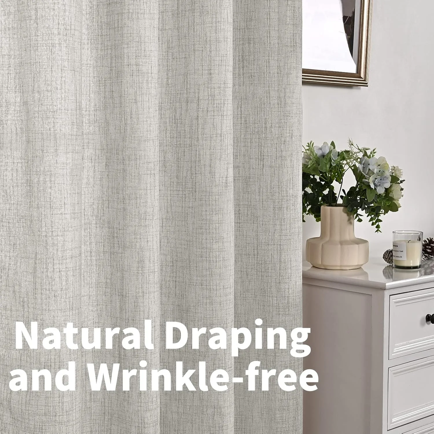 YoungsTex Light Grey Linen Curtains 63 Inches Long for Living Room 2 Panels - Textured Semi Sheer Window Drapes with Bronze Grommet Light Filtering for Bedroom Office Privacy, 2 Panels, 52 X 63 Inch