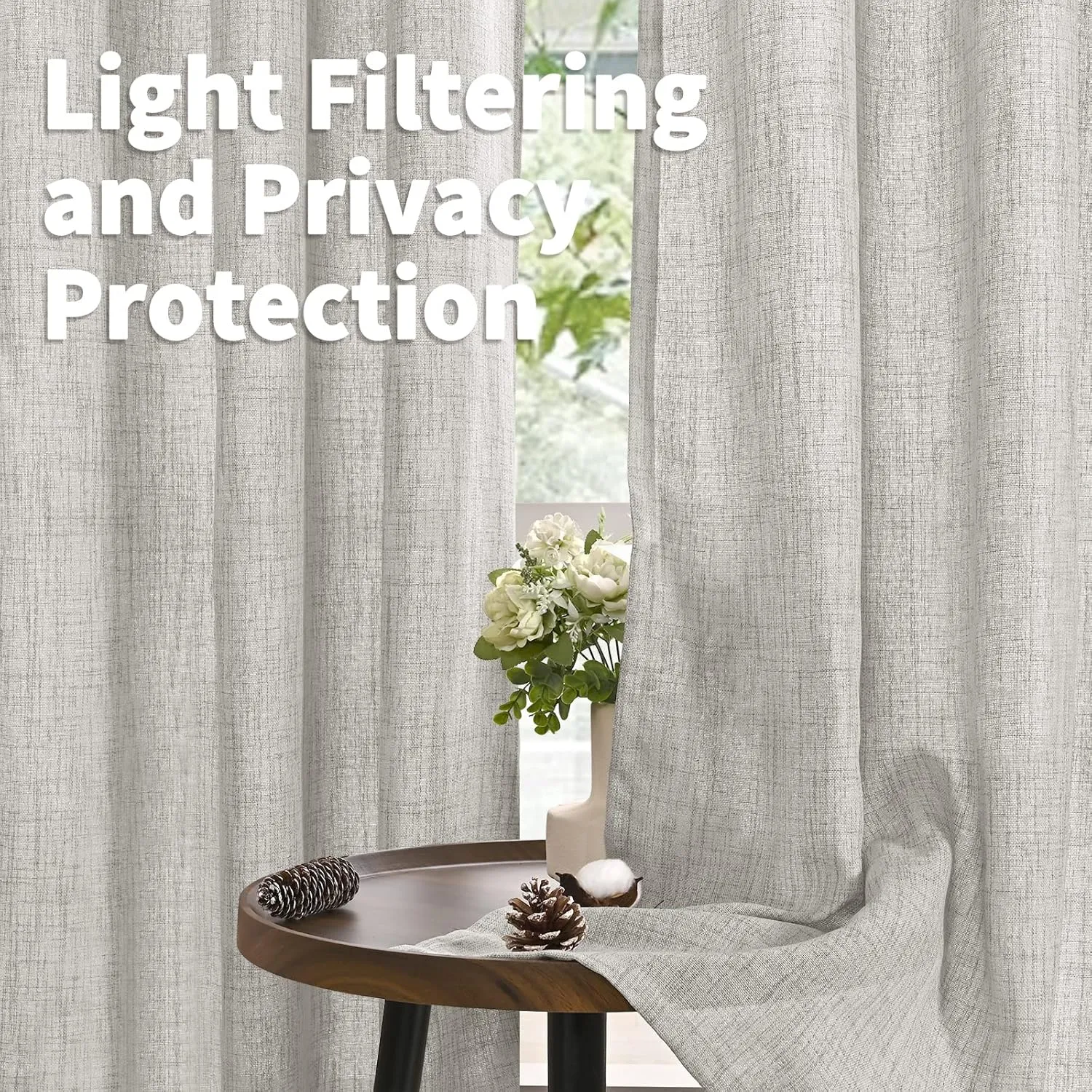 YoungsTex Light Grey Linen Curtains 63 Inches Long for Living Room 2 Panels - Textured Semi Sheer Window Drapes with Bronze Grommet Light Filtering for Bedroom Office Privacy, 2 Panels, 52 X 63 Inch