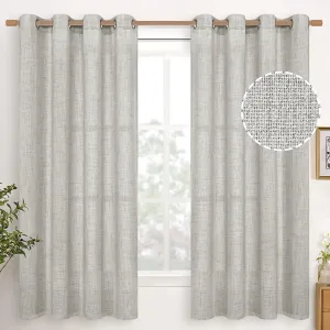 YoungsTex Light Grey Linen Curtains 63 Inches Long for Living Room 2 Panels - Textured Semi Sheer Window Drapes with Bronze Grommet Light Filtering for Bedroom Office Privacy, 2 Panels, 52 X 63 Inch