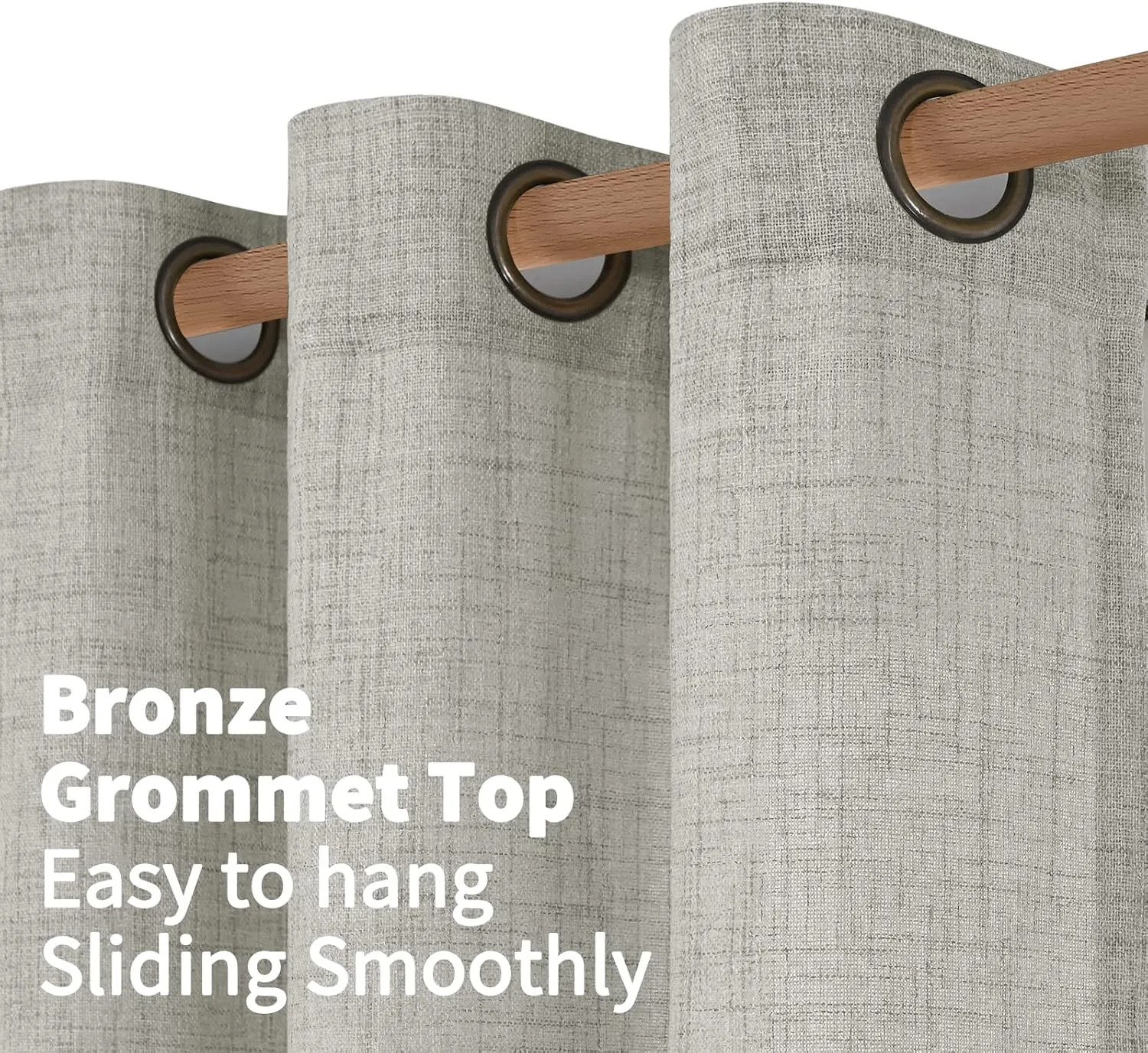 YoungsTex Light Grey Linen Curtains 63 Inches Long for Living Room 2 Panels - Textured Semi Sheer Window Drapes with Bronze Grommet Light Filtering for Bedroom Office Privacy, 2 Panels, 52 X 63 Inch