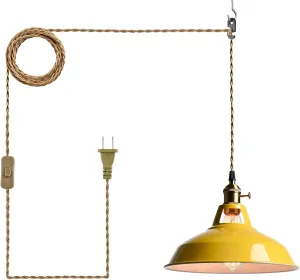 YUBOLE Nordic Hanging Pendant Light with Plug Metal Barn Hanging Light Fixture for Kitchen Bedroom Foyer, Yellow