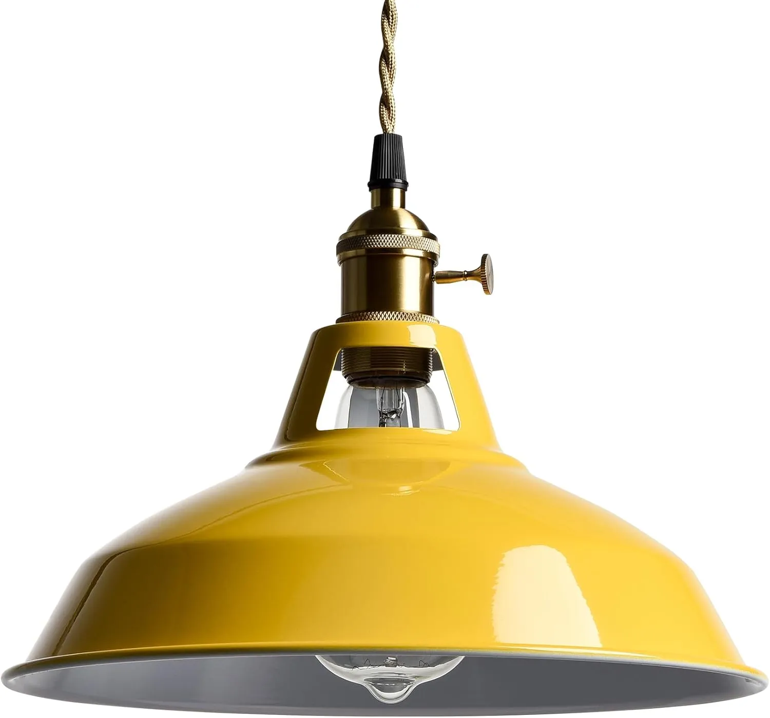 YUBOLE Nordic Hanging Pendant Light with Plug Metal Barn Hanging Light Fixture for Kitchen Bedroom Foyer, Yellow