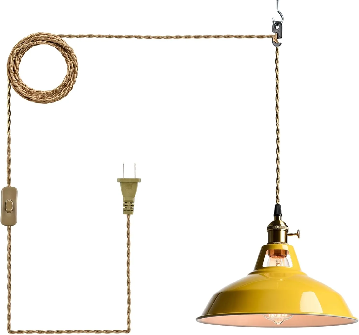 YUBOLE Nordic Hanging Pendant Light with Plug Metal Barn Hanging Light Fixture for Kitchen Bedroom Foyer, Yellow