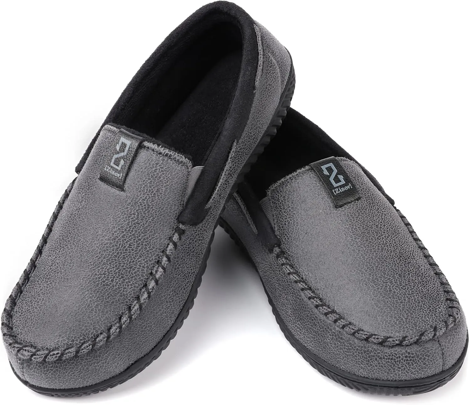 Zizor Men's Microsuede Moccasin Slippers with Comfy Memory Foam, Closed Back House Shoes Indoor Outdoor Durable Rubber Sole